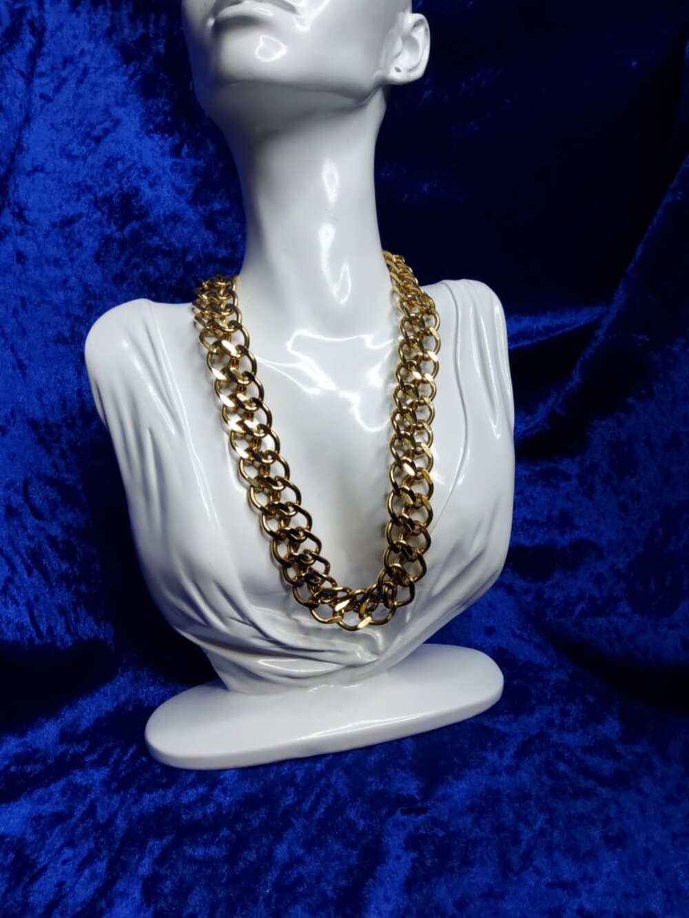Vintage Napier Unisex Heavy Goldtone Double Chainlink Necklace, 18" long x .75" - Picture 4 of 16
